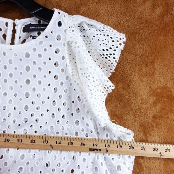 ISABEL MARANT Top Womens Size 38 White Eyelet Sheer Tiered Ruffle Sleeve VLADY - Picture 4 of 6
